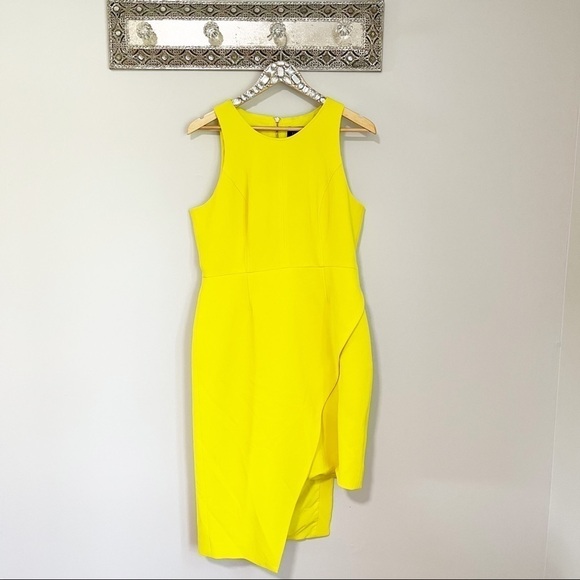 Toccin Yellow Asymmetric Sheath Work Cocktail Dress Size 12 - Picture 2 of 7